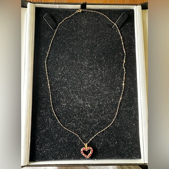 Heart 14k Necklace - 18” - Heart has Rubies/Diamonds - Picture 2 of 7